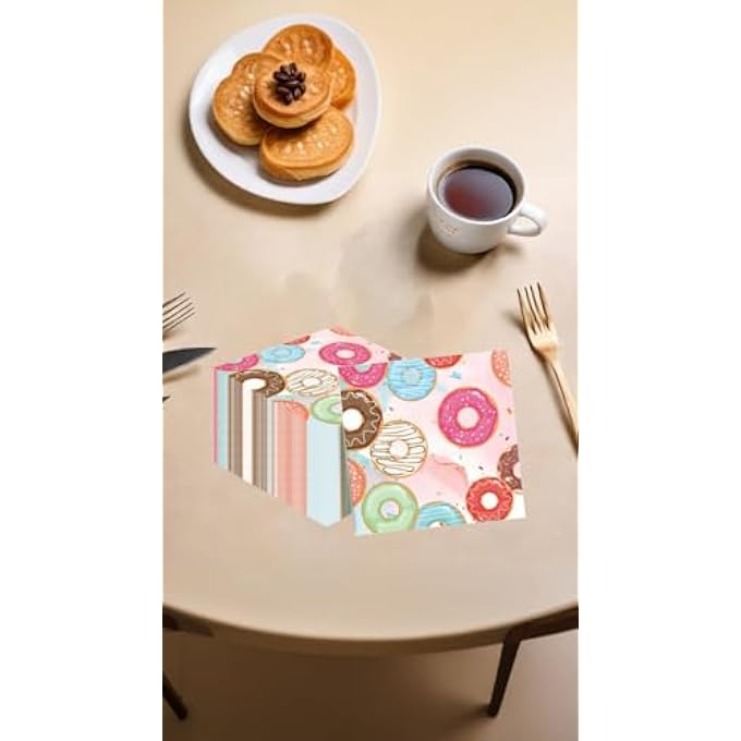 DONUT TIME PARTY NAPKINS, 40 PCS DISPOSABLE PAPER NAPKINS, 6.7 INCH, BIRTHDAY & WEDDING DECOR, THEME PARTY SUPPLIES - Image 5